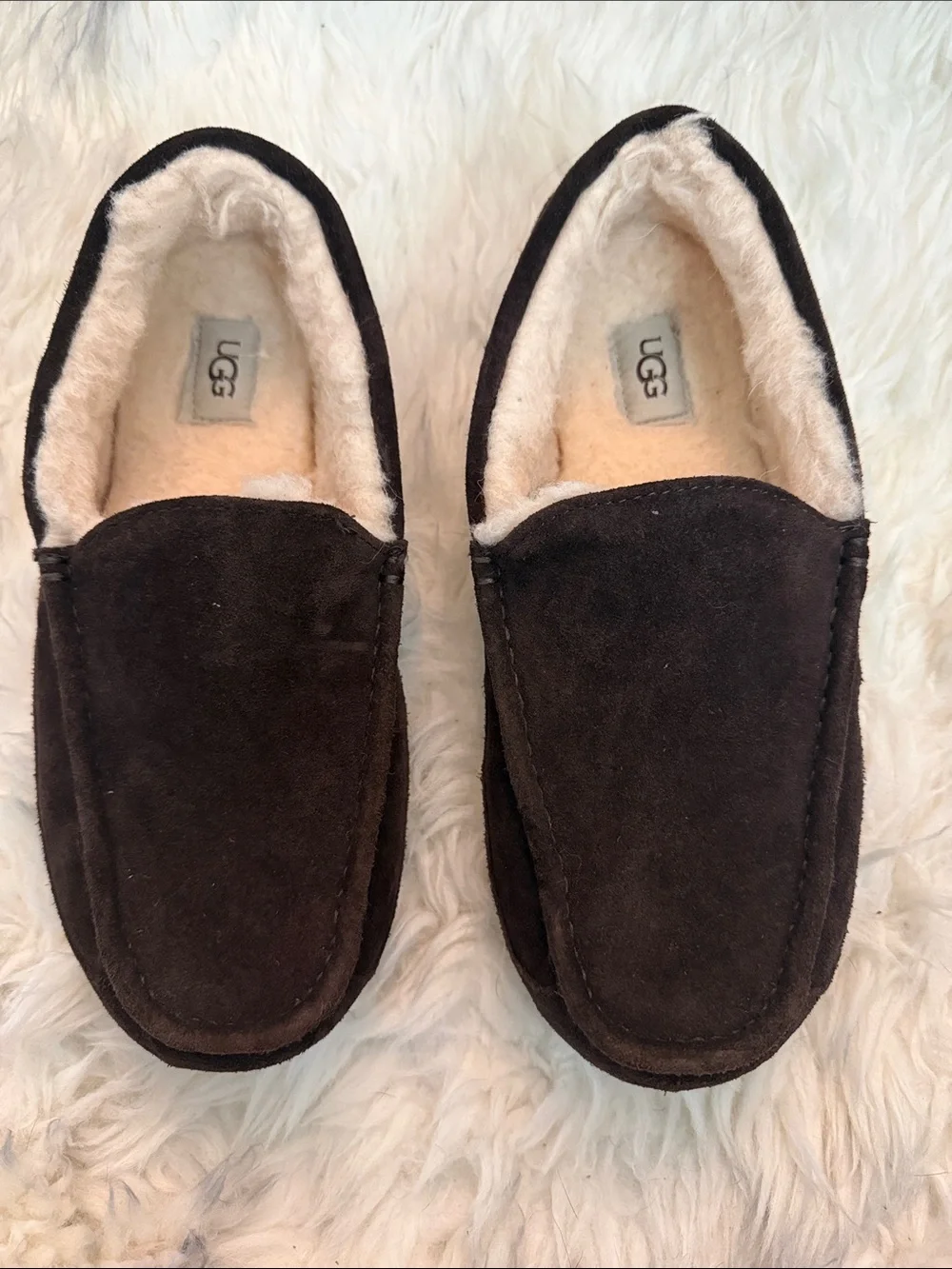 UGG Men's Brown Suede Shearling-Lined Slip-On Loafers